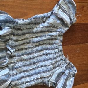 Off the shoulder blue,and white stripped jumpsuit